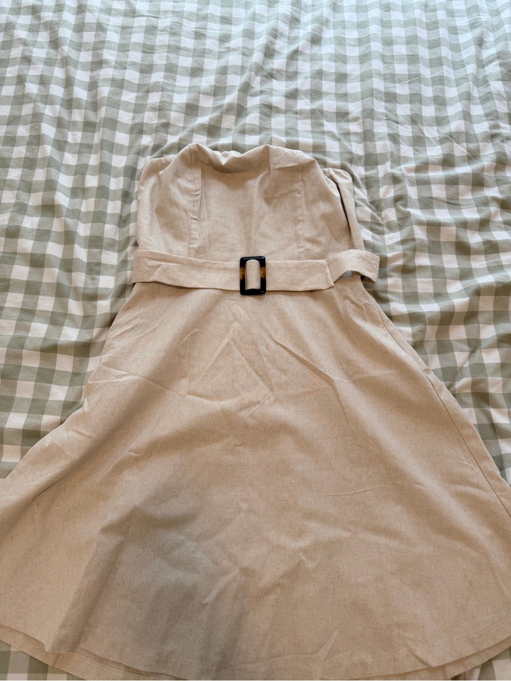 Monteau Beige Strapless Mini Dress with Belt